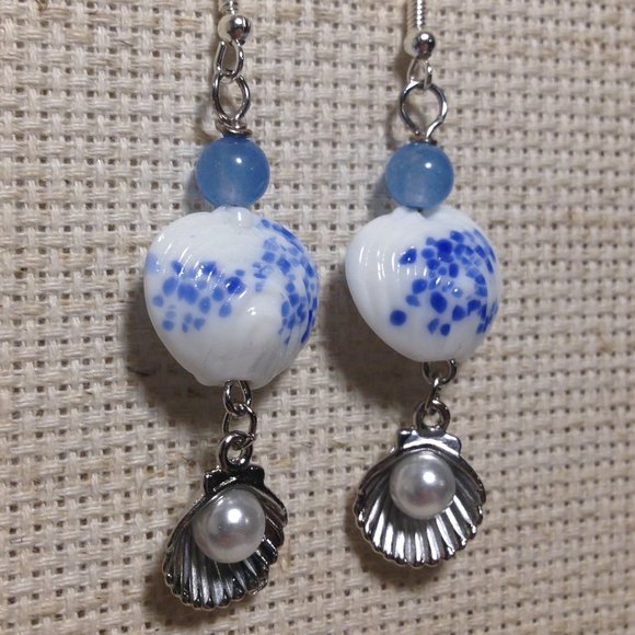 Blue Candy Jade with Shell & Pearl Earrings - Picture 5 of 7